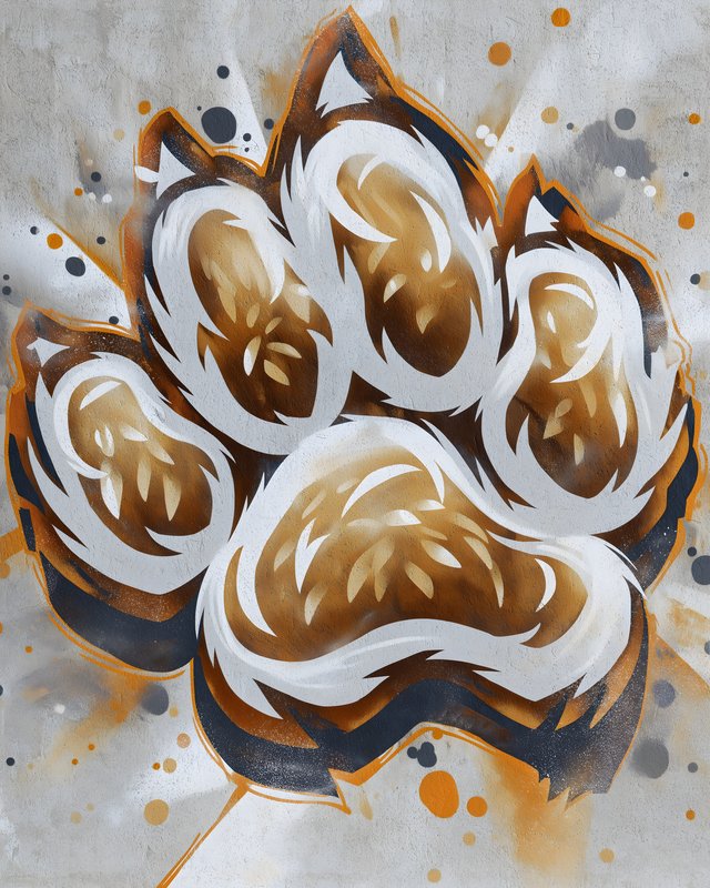 Paw print mural on textured wall with splashes of color Free Premium Stock Image - stock photo