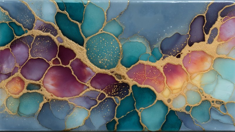 Colorful abstract art with fluid shapes and gold accents Free Premium Stock Photo - stock photo