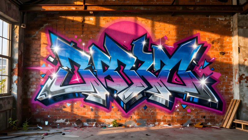 Bright graffiti art on a brick wall in an urban setting Free Premium Stock Photo - stock photo