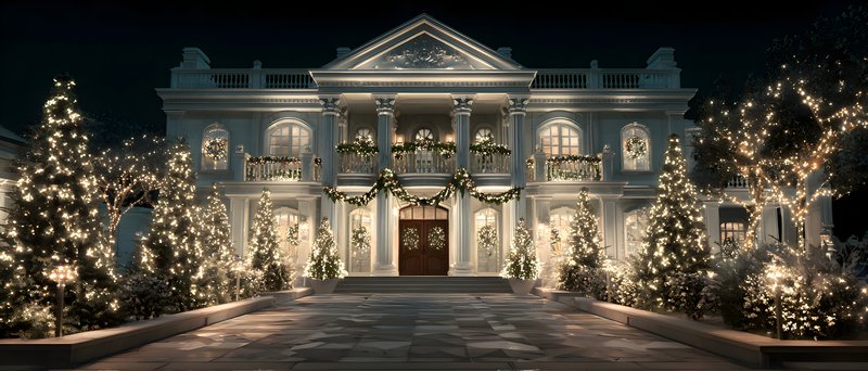 Decorated house for holiday celebration at night Free Premium Stock Image - stock photo