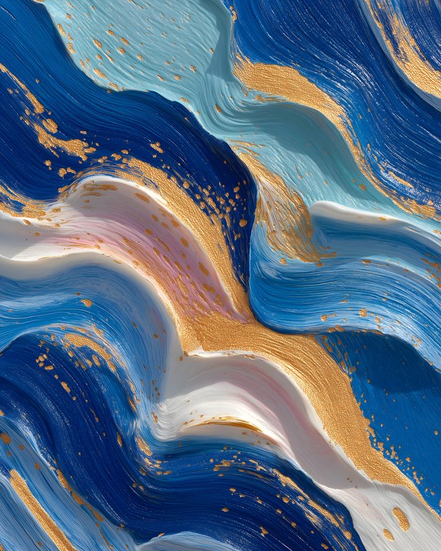 Colorful waves in blue, white and gold patterns on canvas Free Premium Stock Photo - stock photo