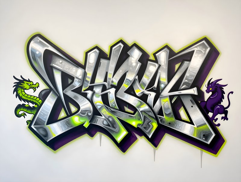 Colorful graffiti art on a wall with dragon designs Free Premium Stock Image - stock photo