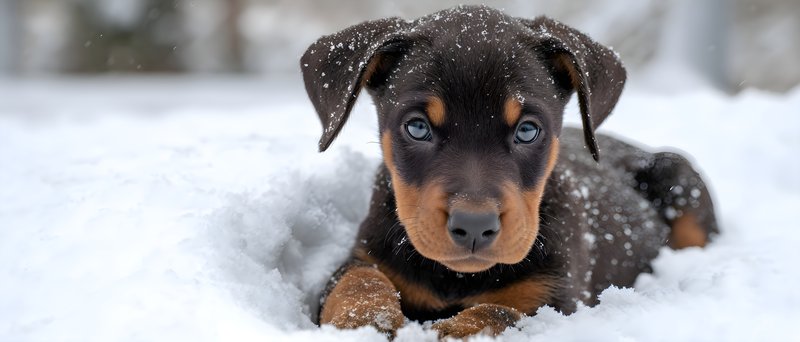 Young dog plays in snow during winter day Free Premium Stock Image - stock photo