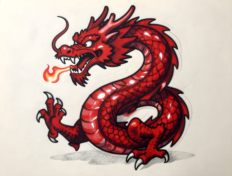 Red dragon illustration showing fire and fierce expression Free Premium Stock Image - stock photo