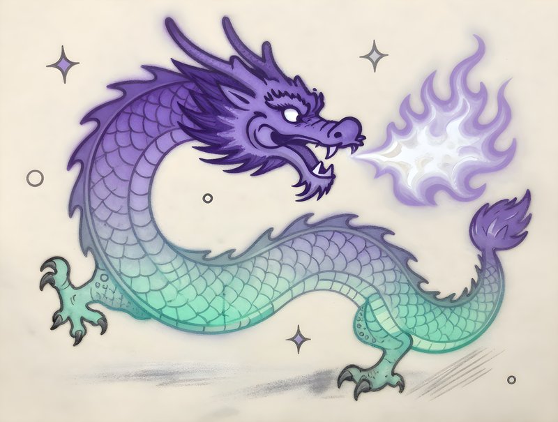 Purple dragon breathes fire in a colorful design Free Premium Stock Image - stock photo