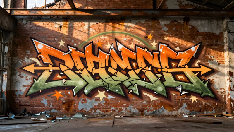 Graffiti art on brick wall in abandoned warehouse space Free Premium Stock Photo - stock photo