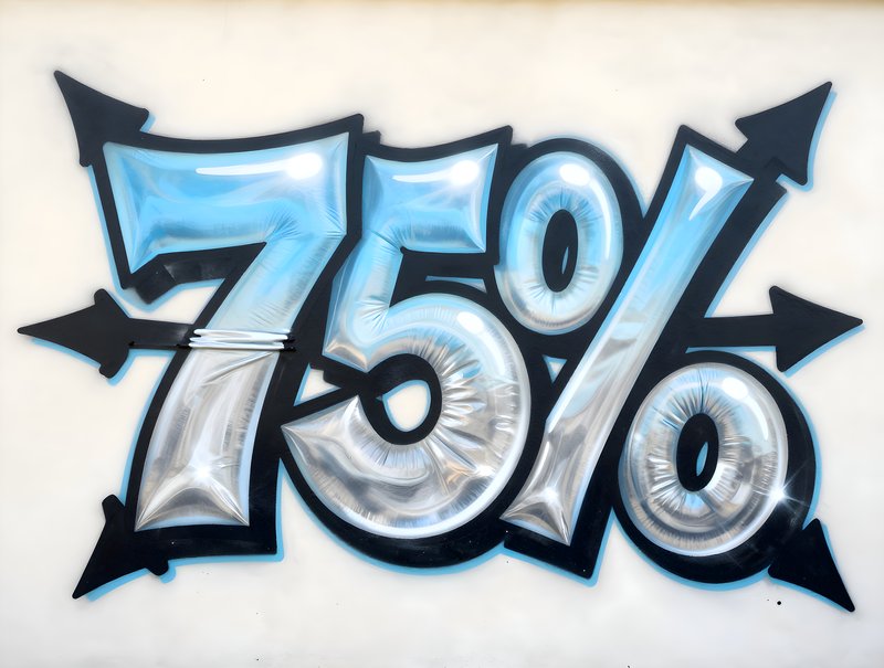 Display of large 75 percent sign with arrows on wall Free Premium Stock Photo - stock photo