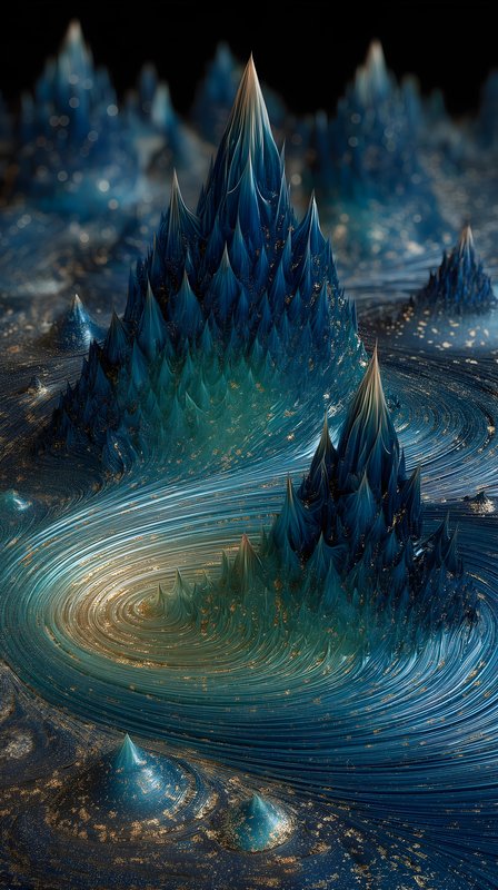 Mountains and swirls in a dark digital landscape scene Free Premium Stock Photo - stock photo