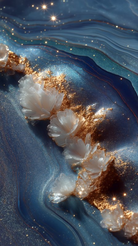 Bright crystals and gold on blue surface create a unique view Free Premium Stock Image - stock photo