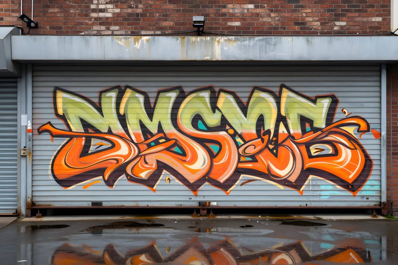 Colorful graffiti on a metal garage door in an urban area Free Premium Stock Image - stock photo