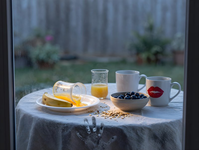 Breakfast scene with fruit and drinks on a table outside Free Premium Stock Image - stock photo