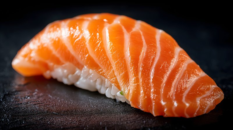 Fresh sushi with salmon on a dark background showcases food Free Premium Stock Photo - stock photo
