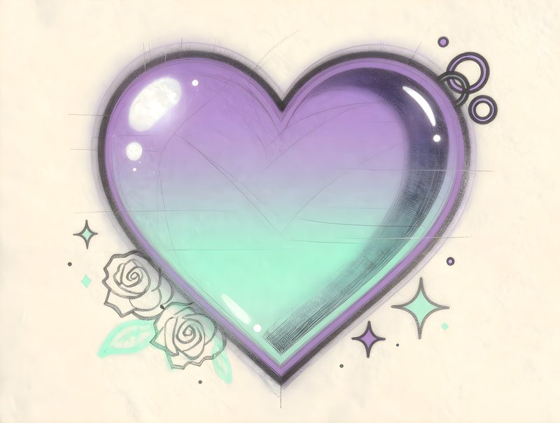 Colorful heart design with roses and stars in simple art style Free Premium Stock Photo - stock photo