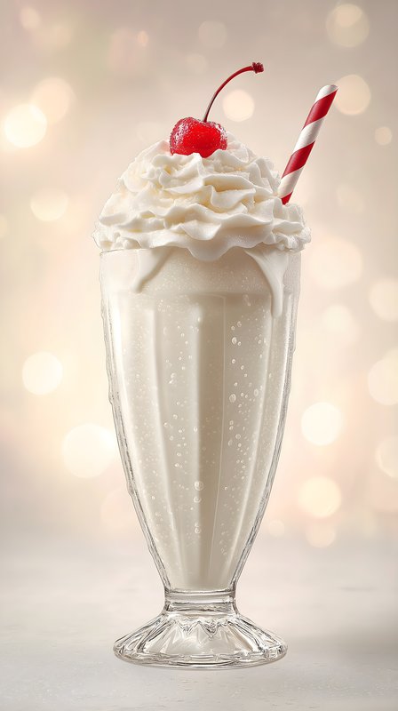 Milkshake served in a tall glass with whipped cream and cherry Free Premium Stock Image - stock photo