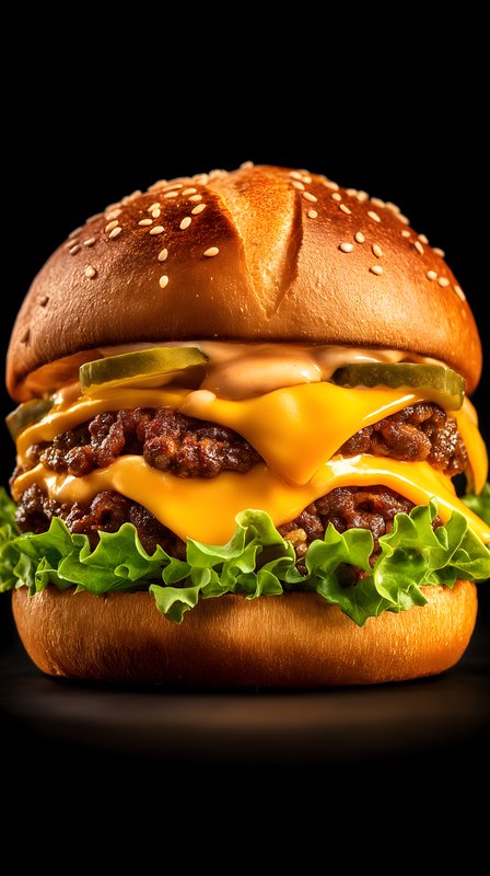 Juicy cheeseburger with lettuce and pickles ready to eat Free Premium Stock Photo - stock photo