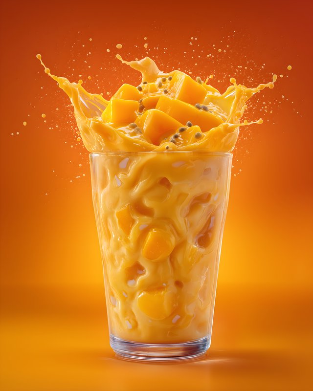 Mango drink splashing with fresh fruit in sunny setting Free Premium Stock Image - stock photo