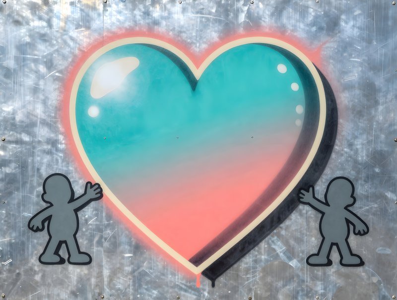 Heart mural on metal wall with simple figures Free Premium Stock Image - stock photo