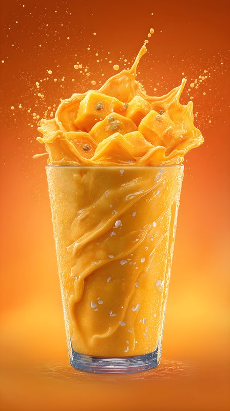 Mango smoothie with splash of fruit on orange background Free Premium Stock Photo - stock photo
