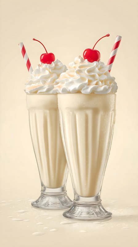 Milkshake with whipped cream and cherries served in tall glasses Free Premium Stock Photo - stock photo