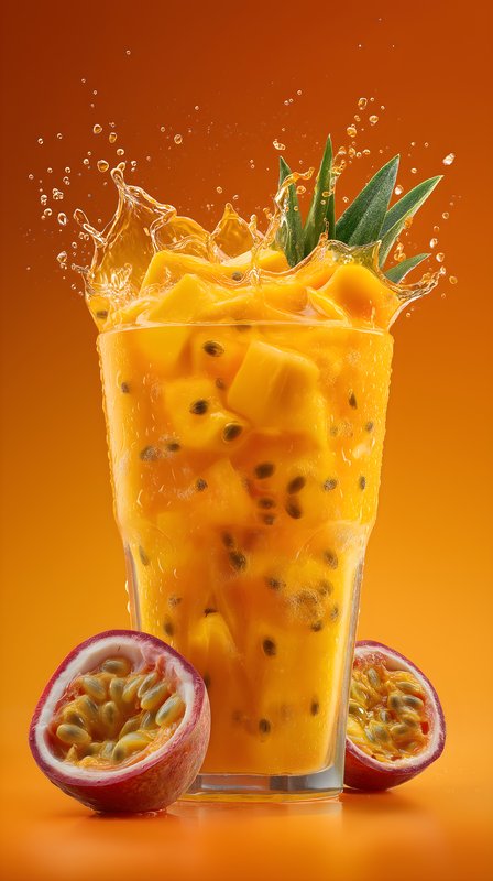 Mango and passion fruit drink with splash on orange background Free Premium Stock Photo - stock photo