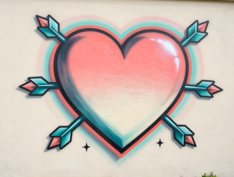 Colorful heart mural on a wall with arrows in bright design Free Premium Stock Image - stock photo