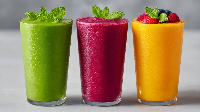Smoothies served in clear glasses at a cafe Free Premium Stock Image - stock photo