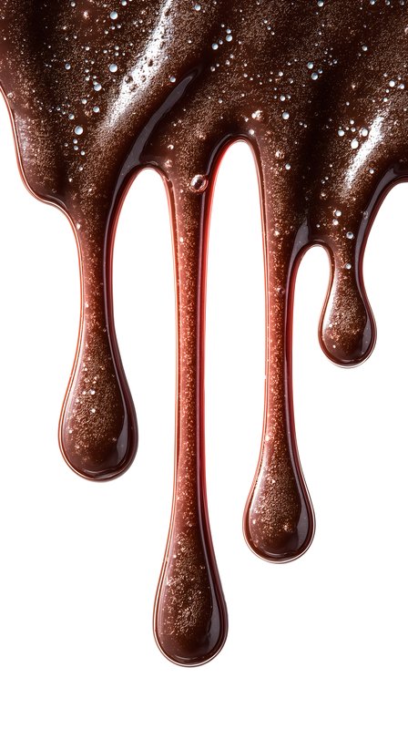 Chocolate sauce flows in thick drips on a white surface Free Premium Stock Image - stock photo