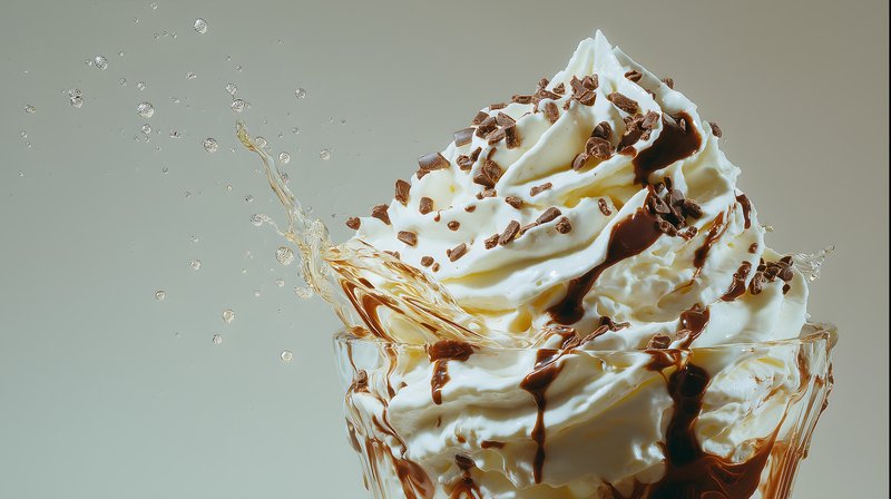 Chocolate syrup and whipped cream with splash in dessert Free Premium Stock Photo - stock photo