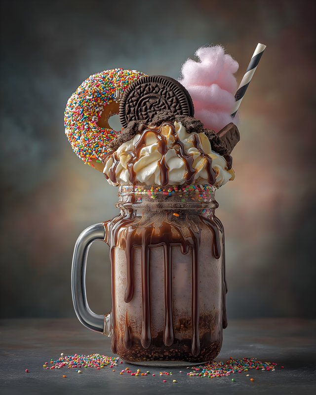 Unique dessert drink with donut, cotton candy, and cookies Free Premium Stock Photo - stock photo