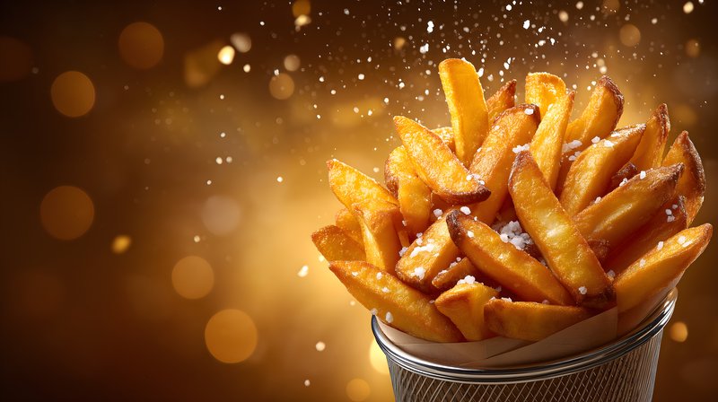 Hot French fries in a silver bucket against a blurred background Free Premium Stock Image - stock photo