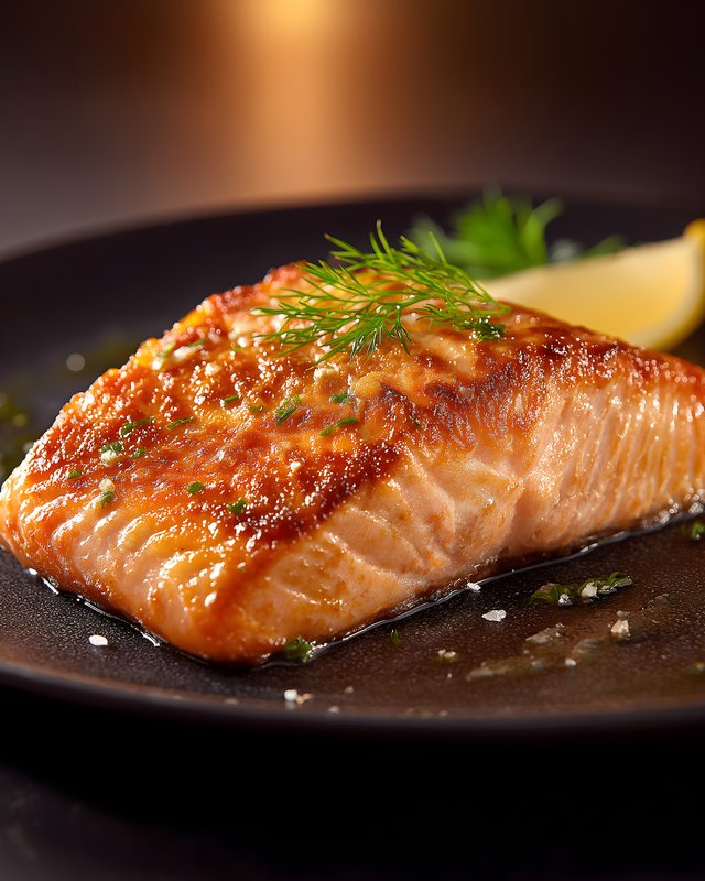 Grilled salmon on plate with herbs and lemon slice Free Premium Stock Photo - stock photo