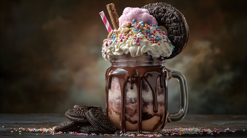 Dessert drink with ice cream and cookies in a glass jar Free Premium Stock Image - stock photo