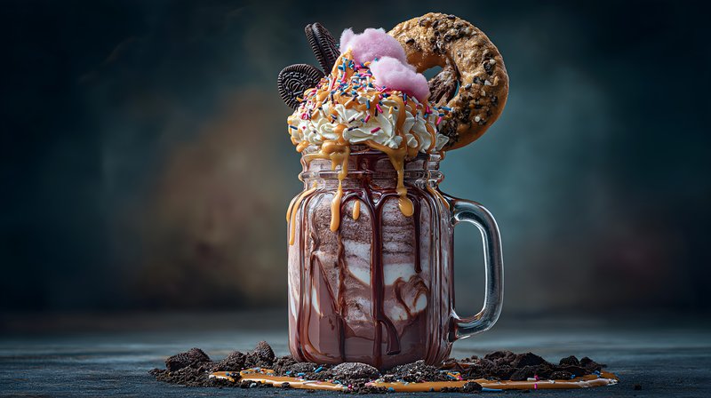 Delicious dessert drink with toppings and sweets in jar Free Premium Stock Photo - stock photo