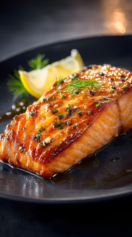 Fresh salmon fillet served with lemon and herbs on a plate Free Premium Stock Photo - stock photo