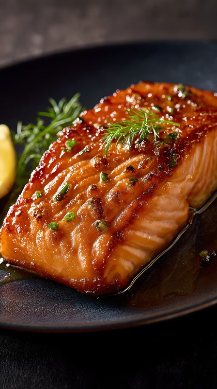 Grilled salmon with herbs and lemon on a black plate Free Premium Stock Photo - stock photo