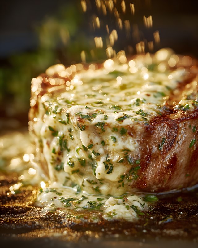 Juicy steak on a grill with herbs and sauce under light Free Premium Stock Image - stock photo