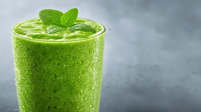 Refreshing green smoothie with mint leaves on top Free Premium Stock Photo - stock photo