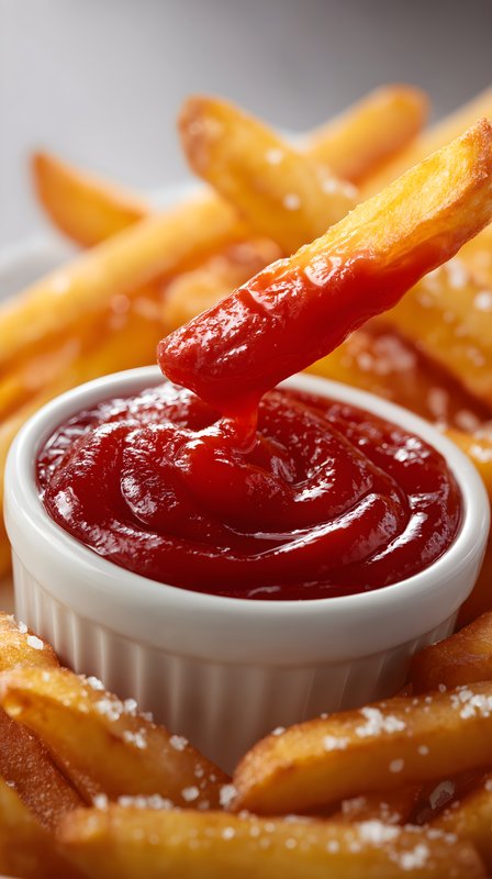 Fries getting dipped in ketchup at a diner in the afternoon Free Premium Stock Photo - stock photo