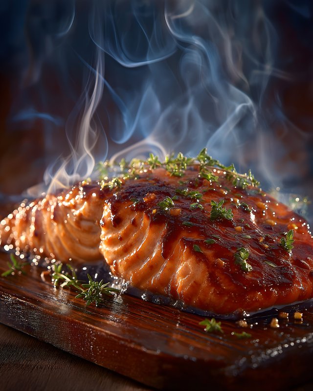 Salmon dish being prepared with steam and herbs Free Premium Stock Image - stock photo