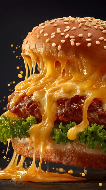 Melted cheese and fresh ingredients in a burger stack Free Premium Stock Image - stock photo