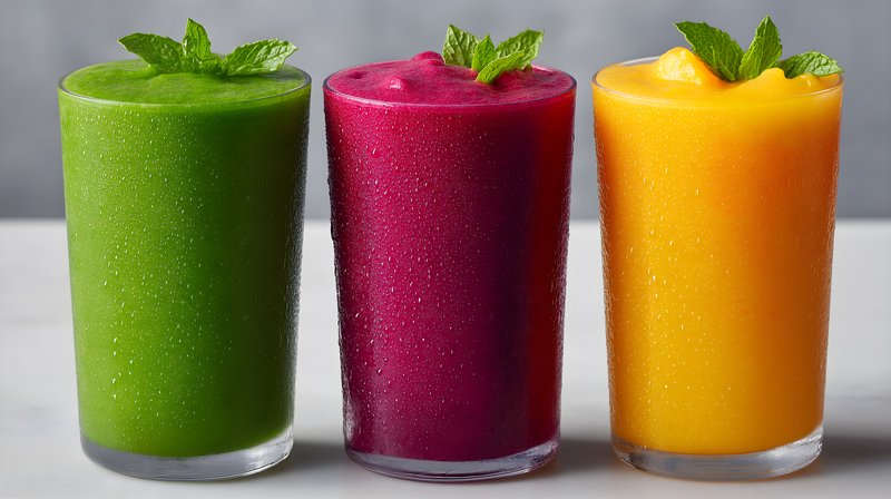 Fresh fruit drinks served in clear glasses with mint leaves Free Premium Stock Photo - stock photo