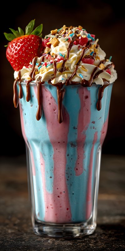 Colorful milkshake with toppings in a glass cup Free Premium Stock Image - stock photo