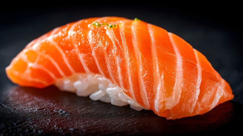 Sushi prepared with salmon served on rice at a restaurant Free Premium Stock Image - stock photo