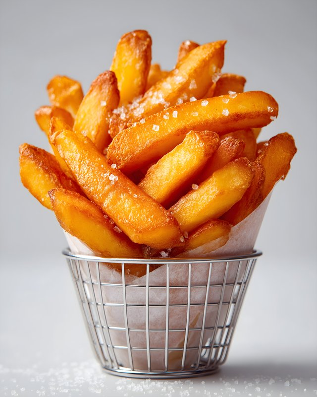 Crispy french fries served in metal basket with salt Free Premium Stock Photo - stock photo