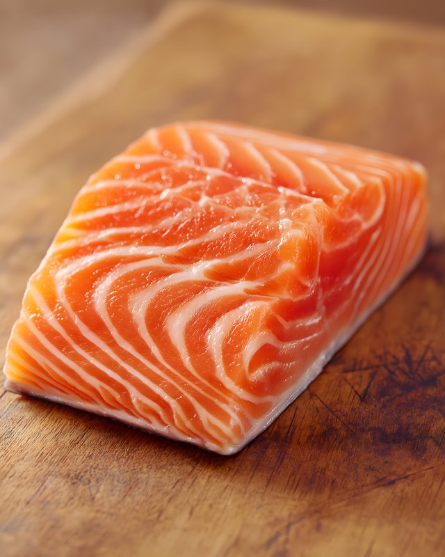 Fresh salmon fillet on a wooden cutting board for cooking Free Premium Stock Image - stock photo