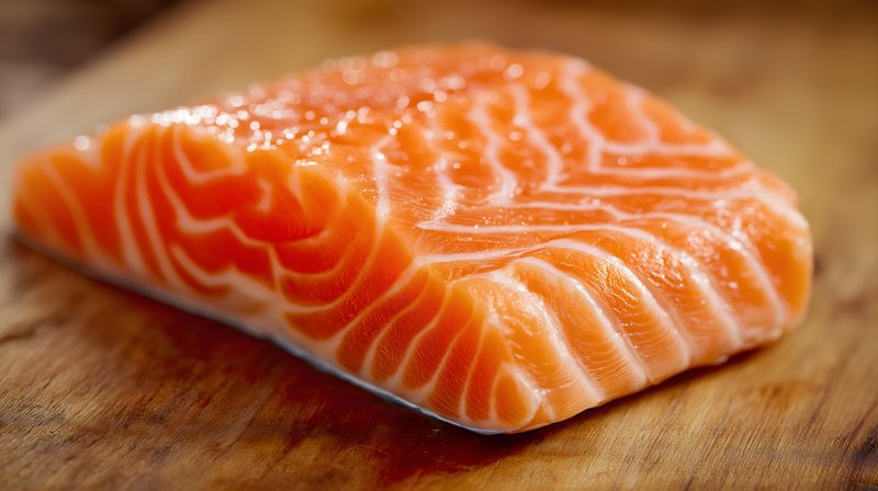 Fresh salmon fillet on a wooden cutting board Free Premium Stock Image - stock photo