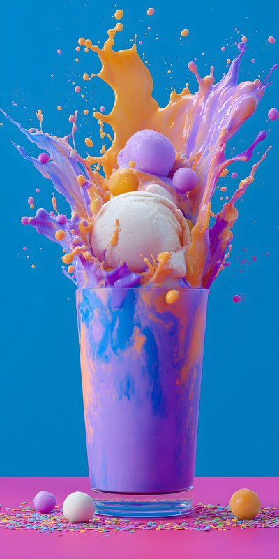 Colorful dessert splash with ice cream and toppings in glass Free Premium Stock Photo - stock photo
