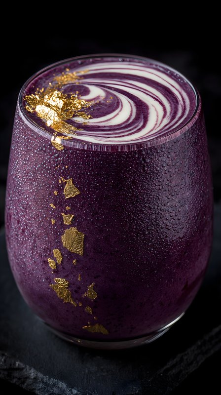 Frosted glass contains drink with gold flakes and swirl art Free Premium Stock Photo - stock photo