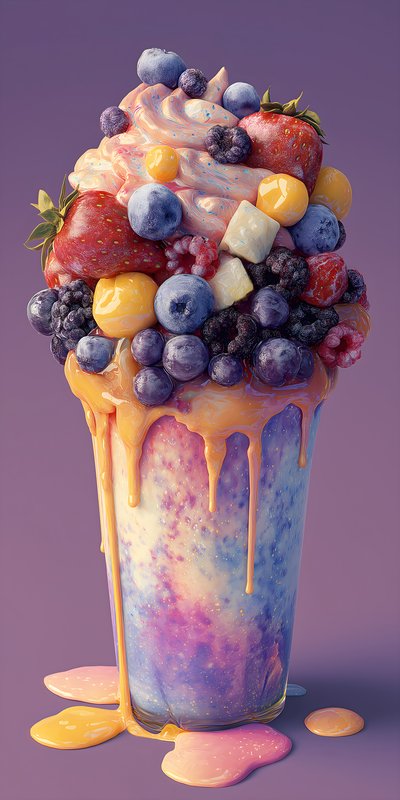 Colorful dessert in a tall glass filled with fruit and cream Free Premium Stock Photo - stock photo