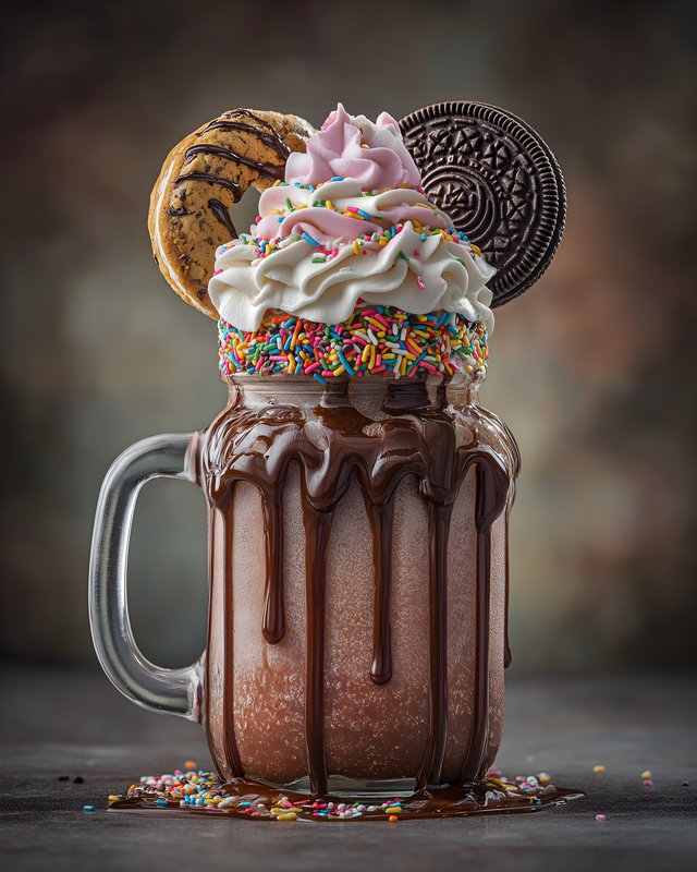 Milkshake with cookie and sprinkles on a table Free Premium Stock Image - stock photo